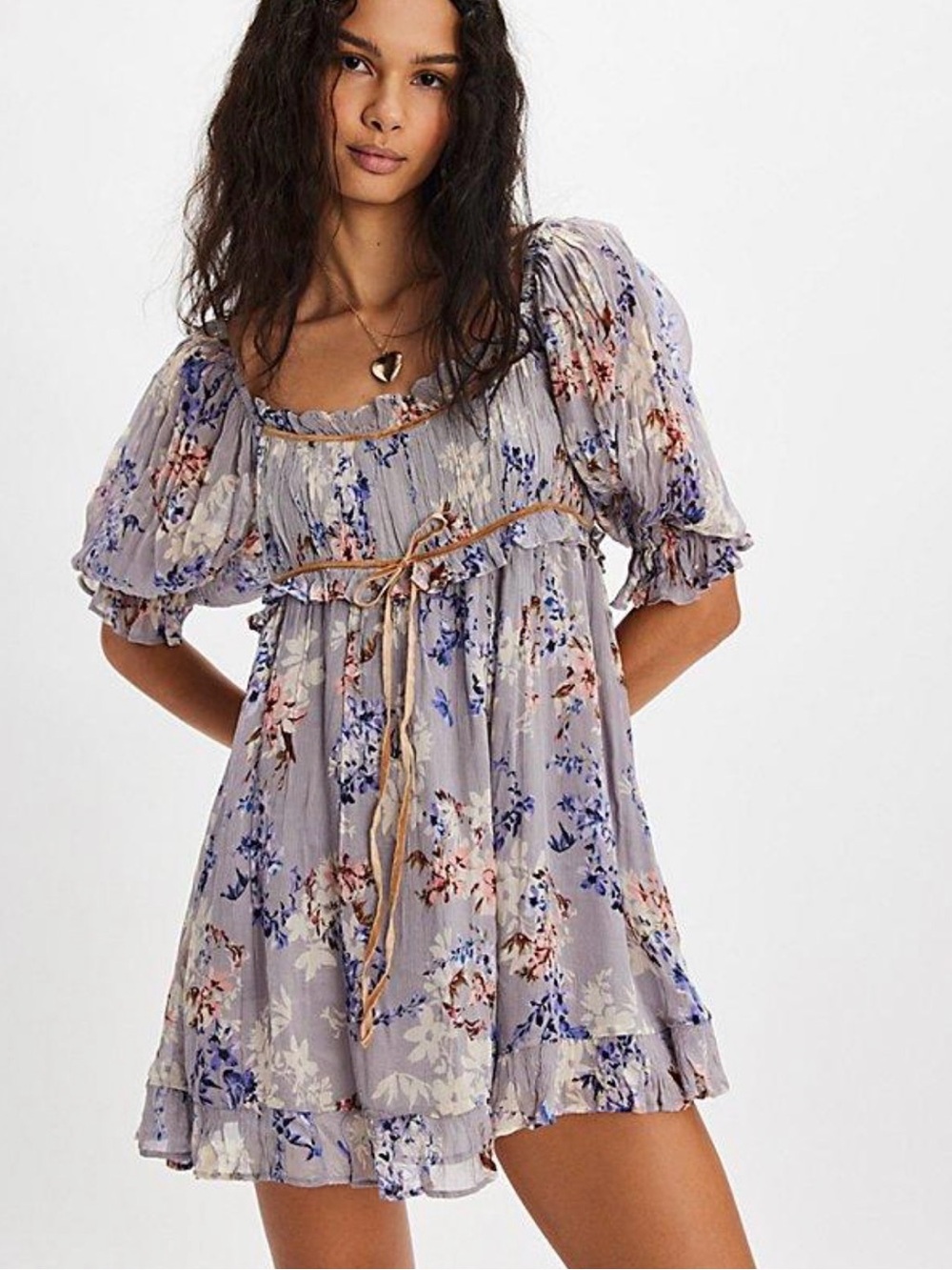 Free People Floral Mini Babydoll Dress Size M